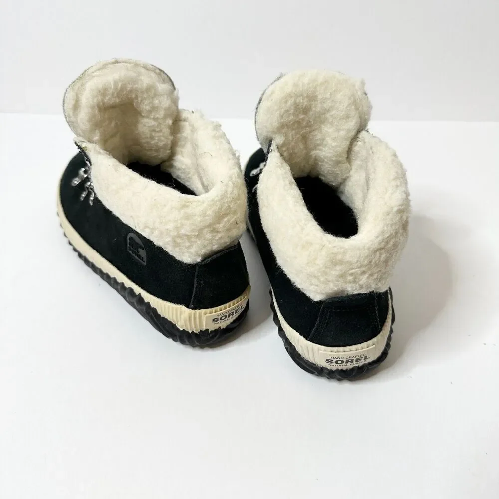 SOREL Boots Women 5 M Black Suede Shearling Rubber Sole Out N About Ankle NEW - Picture 2 of 8